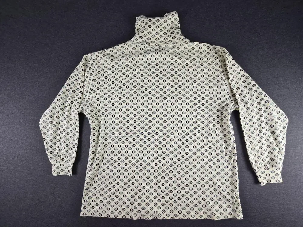 Vintage Eddie Bauer Shirt Mens Large White Geometric Turtleneck Long Sleeve 90s